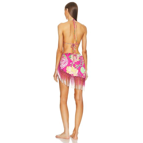 Rococo Sand Chloe Bralette Bikini Top Fuchsia Pink String Tie Floral Sz XS - Picture 4 of 10